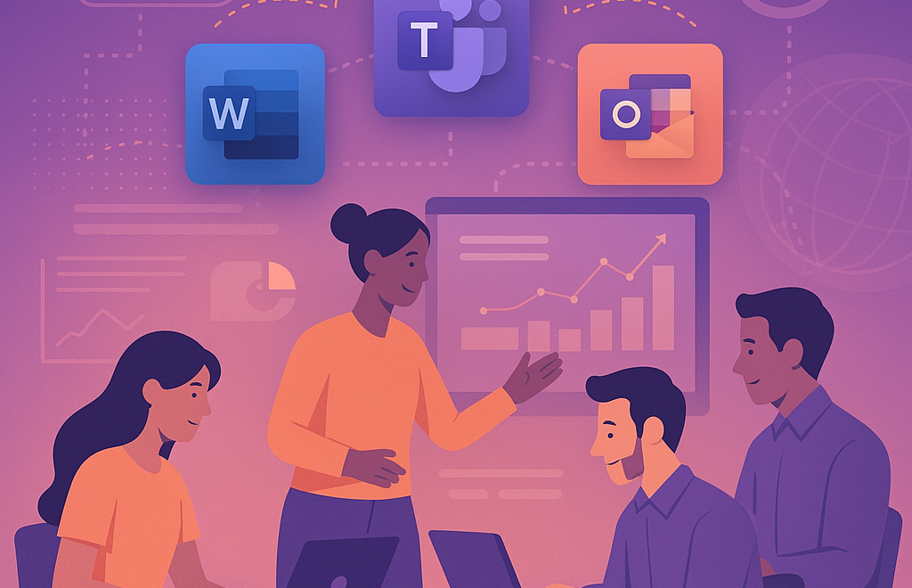 Create a conceptual image that represents productivity powered by Microsoft 365. The scene should co