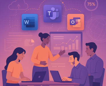 Create a conceptual image that represents productivity powered by Microsoft 365. The scene should co